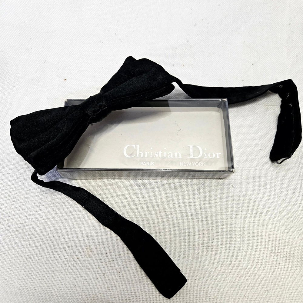 Christian Dior Bow Tie Mens Adjustable Black Silk Formal Tuxedo Accessory